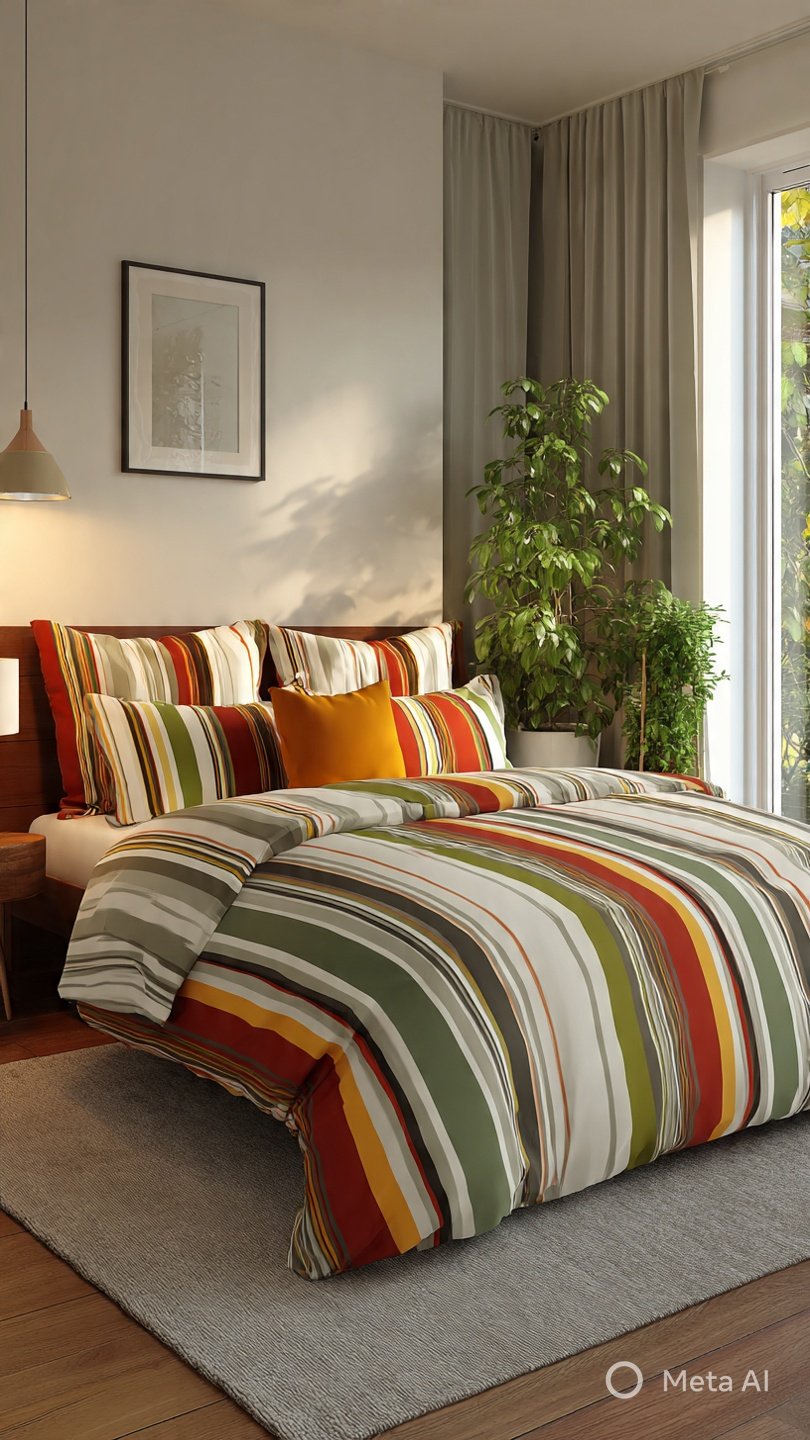 Retro Striped Duvet Cover Set Queen