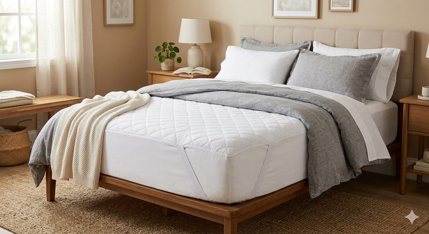 Waterproof mattress protector with straps