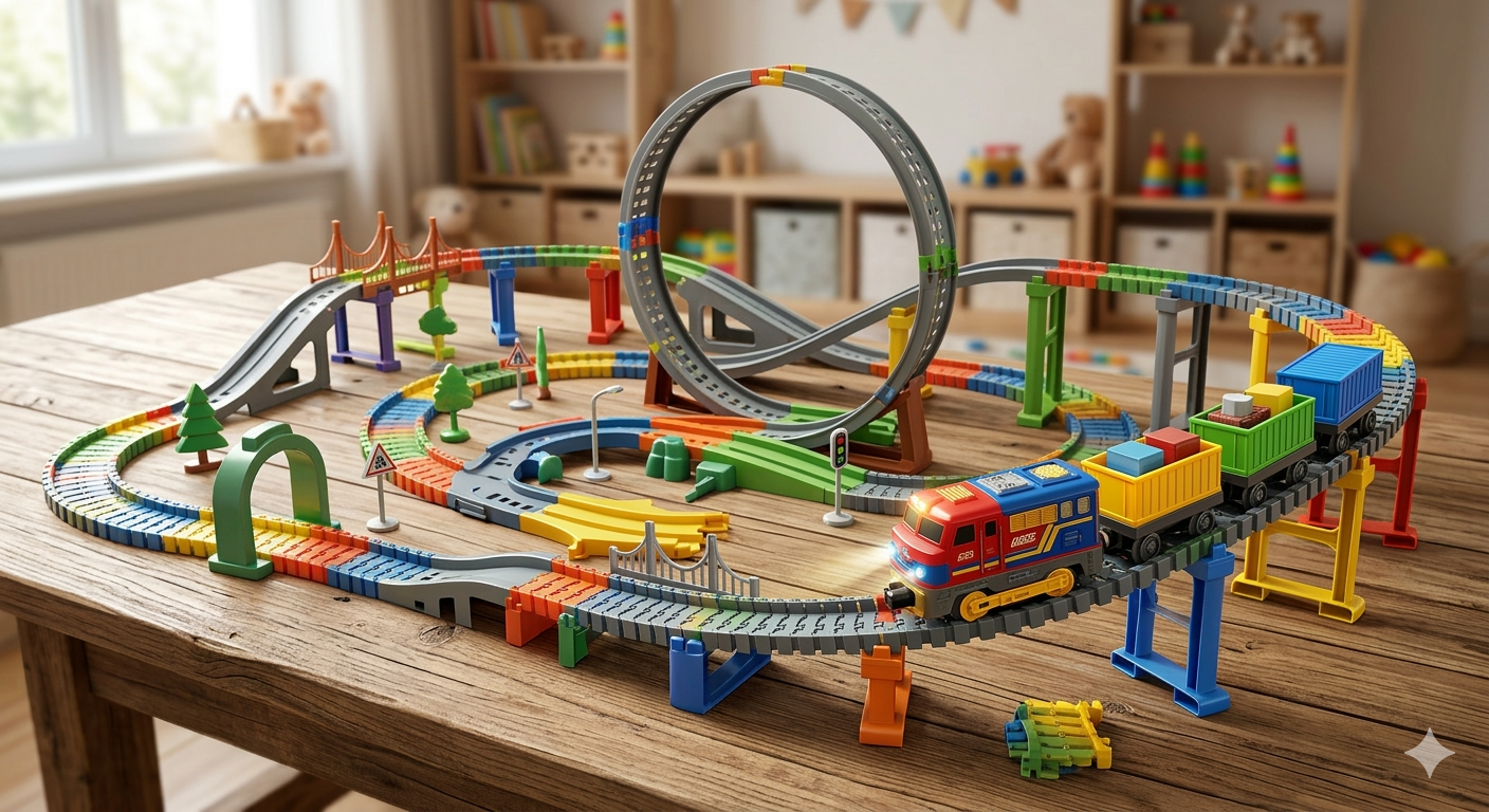 3D Infinity Track 66 PCS Electric Train Set with 3D Flexible Track