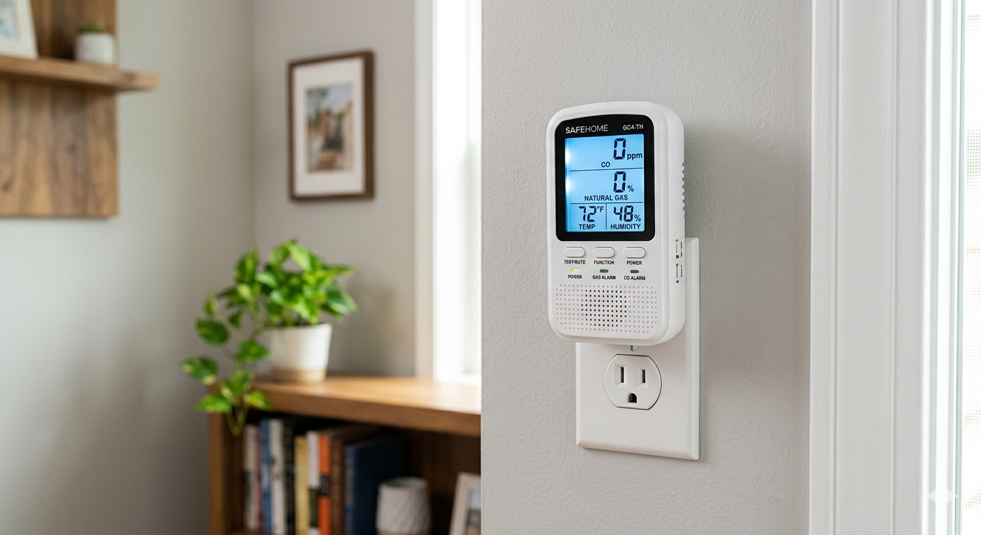 Plug-in 4-in-1 Gas & CO Detector with Temp/Humidity - Natural Gas
