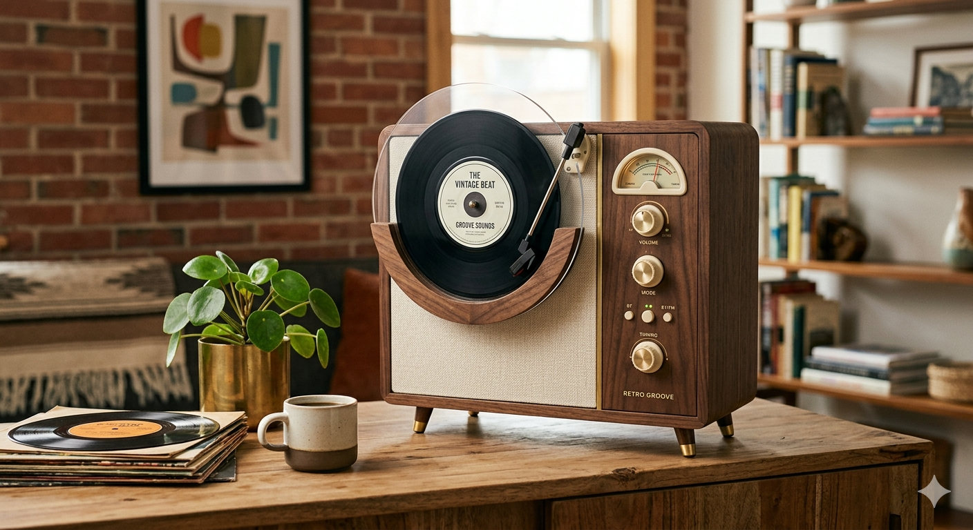 Retro Bluetooth Speaker with Vintage Vertical Record Design