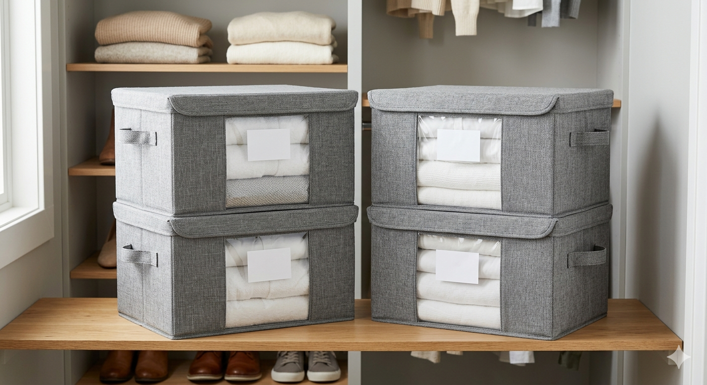 Storage Bins with Lids - 4 Pack Large Fabric Closet Organizer with Window & Handles