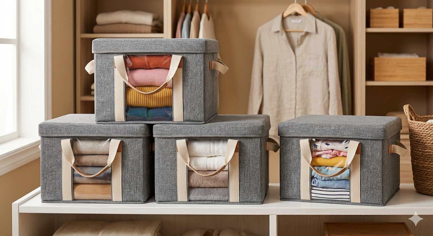 Storage Bins with Lids - 4 Pack Large Fabric Closet Organizer with Window & Handles