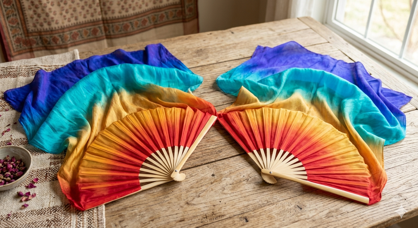 Belly Dance Faux Silk Veil Fans veils Pair Handmade Belly Dancing Fans Silk Dance Fans Performances Line Dance
