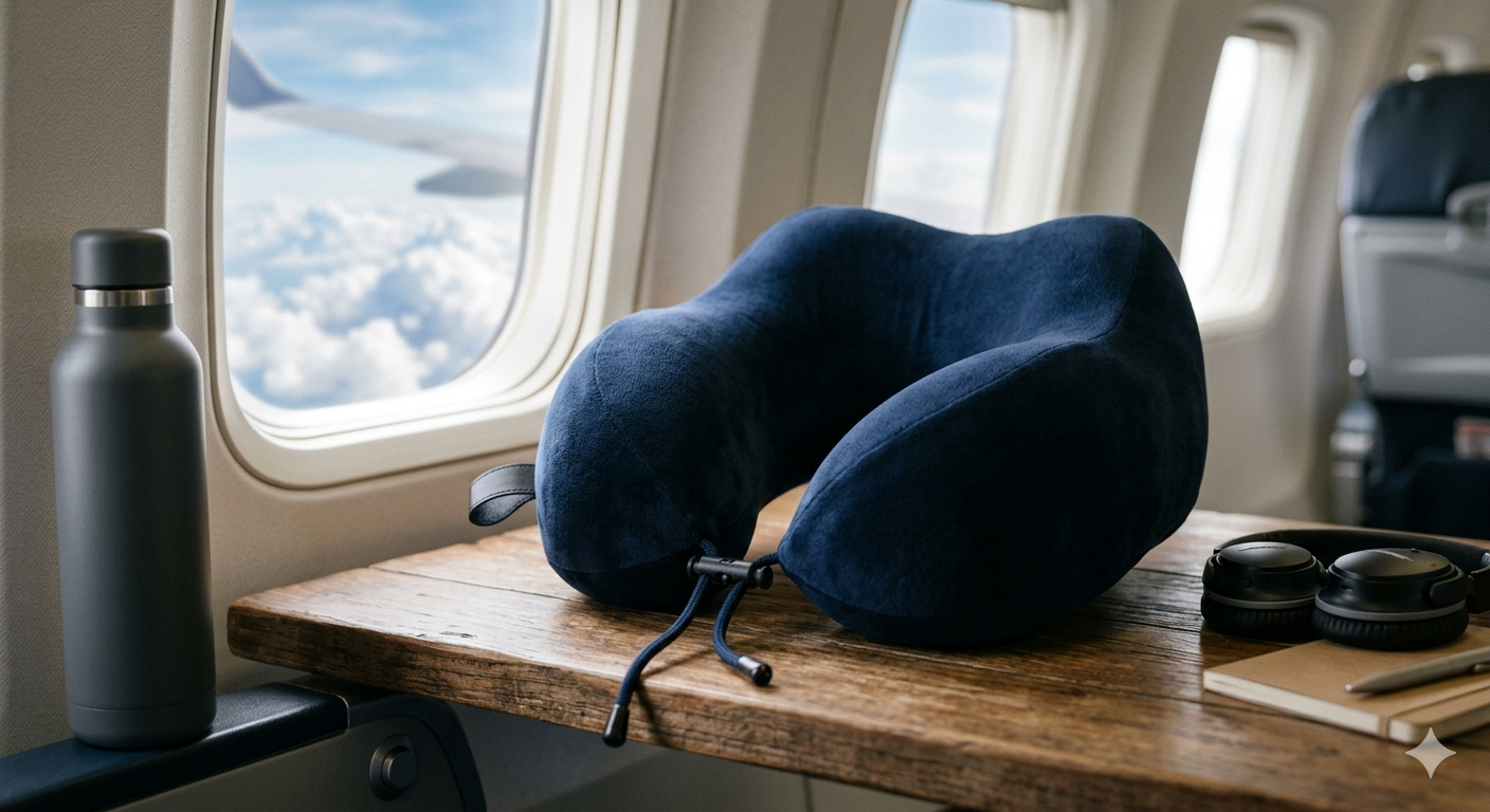 Travel Pillows - 100% Pure Memory Foam Neck Pillow for Airplanes
