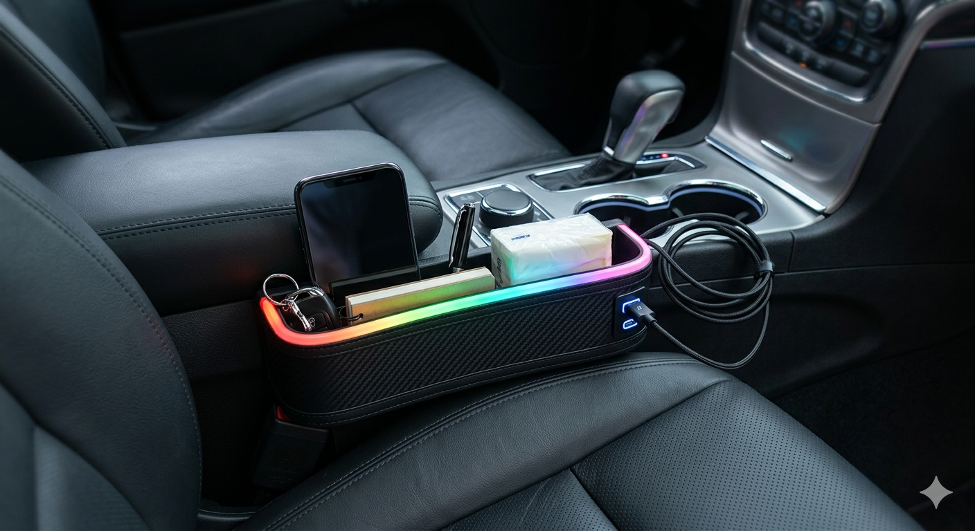 7 Color Led Car Seat Gap Organizer Car Seat Pocket Gap Filler with USB+C Charger