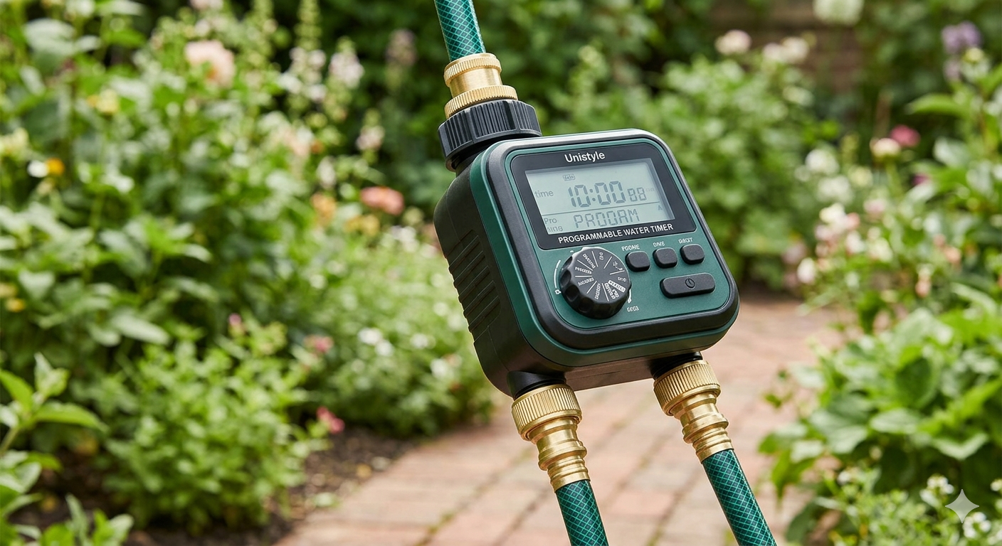 Sprinkler Timer with Brass Inlets & Outlets, Unistyle Programmable Water Timer for Garden Hose