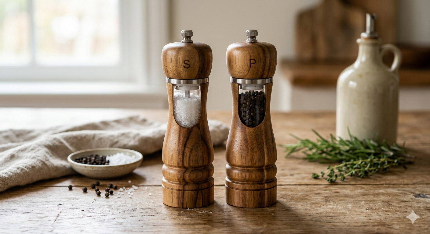 2 Pack Acacia Wooden Salt and Pepper Grinder Set