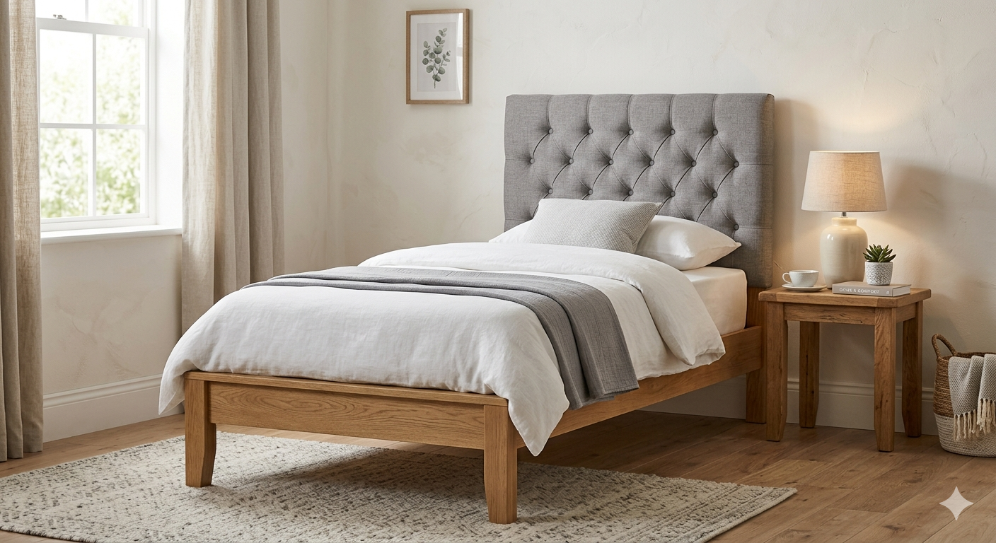 Twin Size Bed Frame with Upholstered Headboard