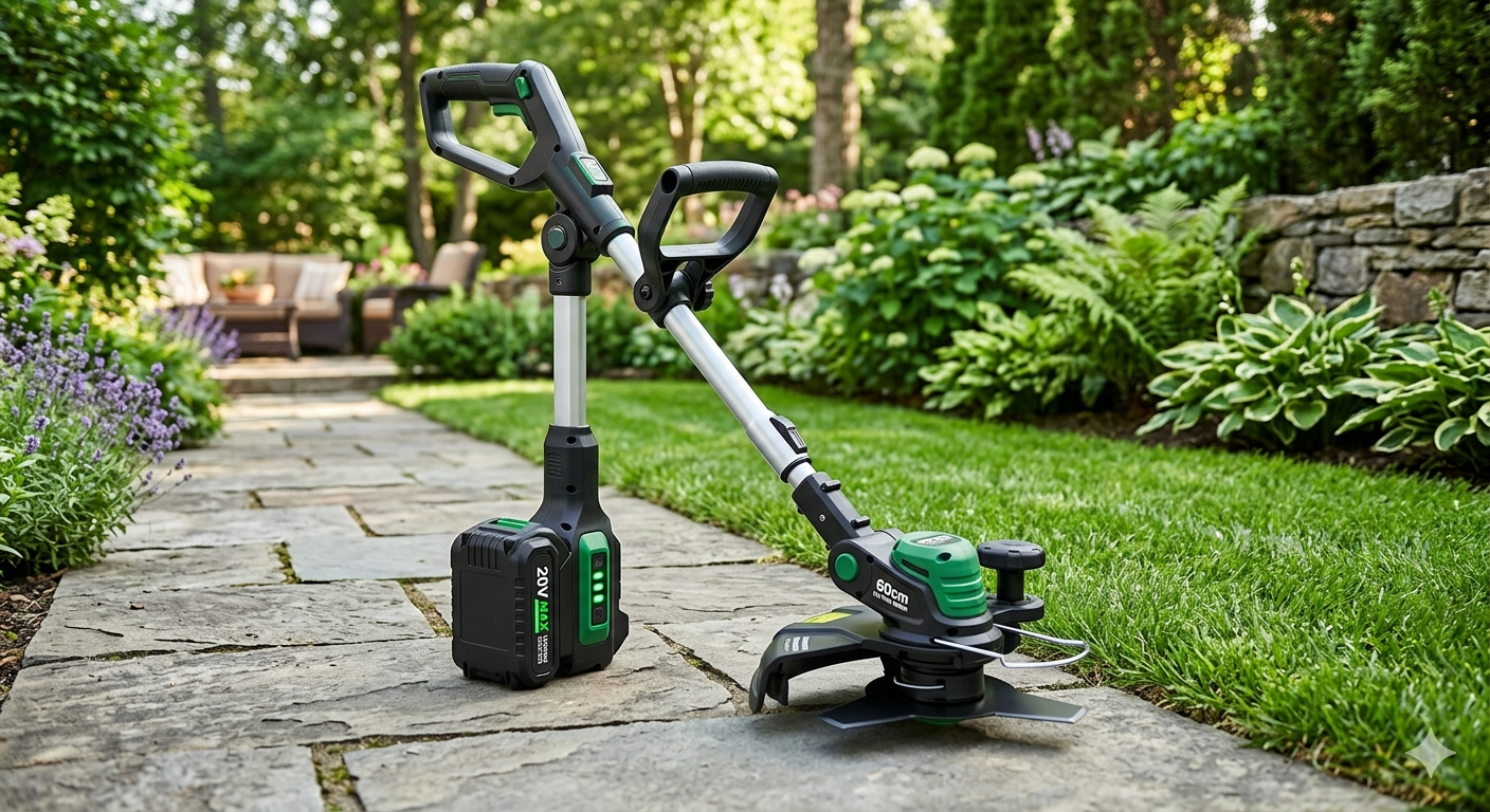 Cordless Edger with Battery, 60cm Folding Electric Brush Cutter