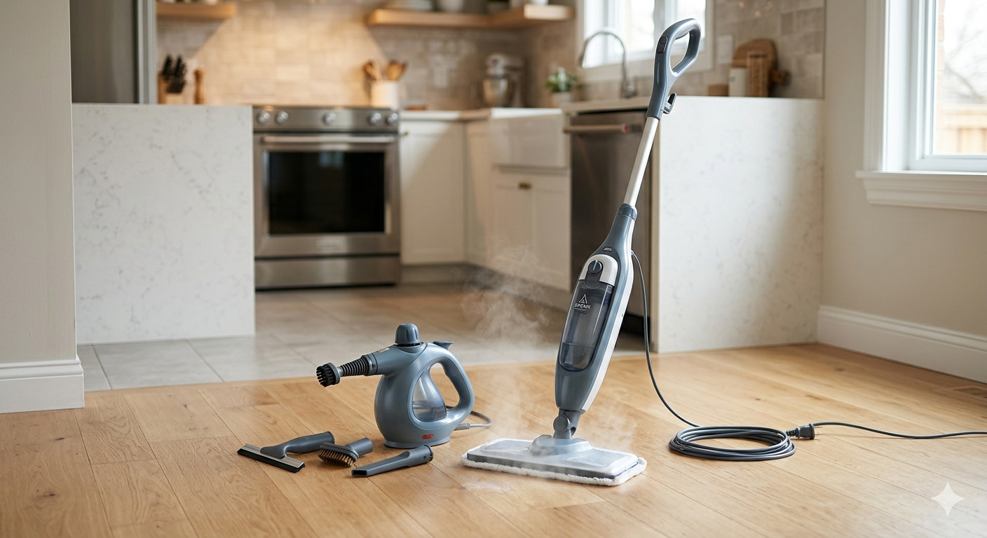 2-in-1 steam cleaner mop with handheld unit, 30s rapid heating