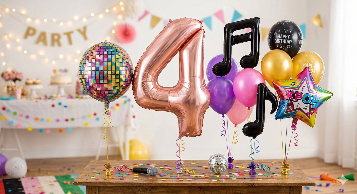 9PCS KPOP Birthday Balloon Decorations, 40 Inch Music Number 4 Balloon with Disco Ball & Music Note Balloons