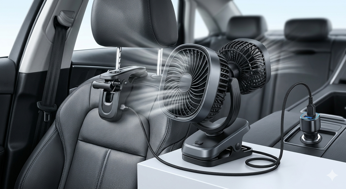 Car Seat Fan for Driver & Backseat - 2026 Upgraded Mini Portable USB Back Cooling Fan