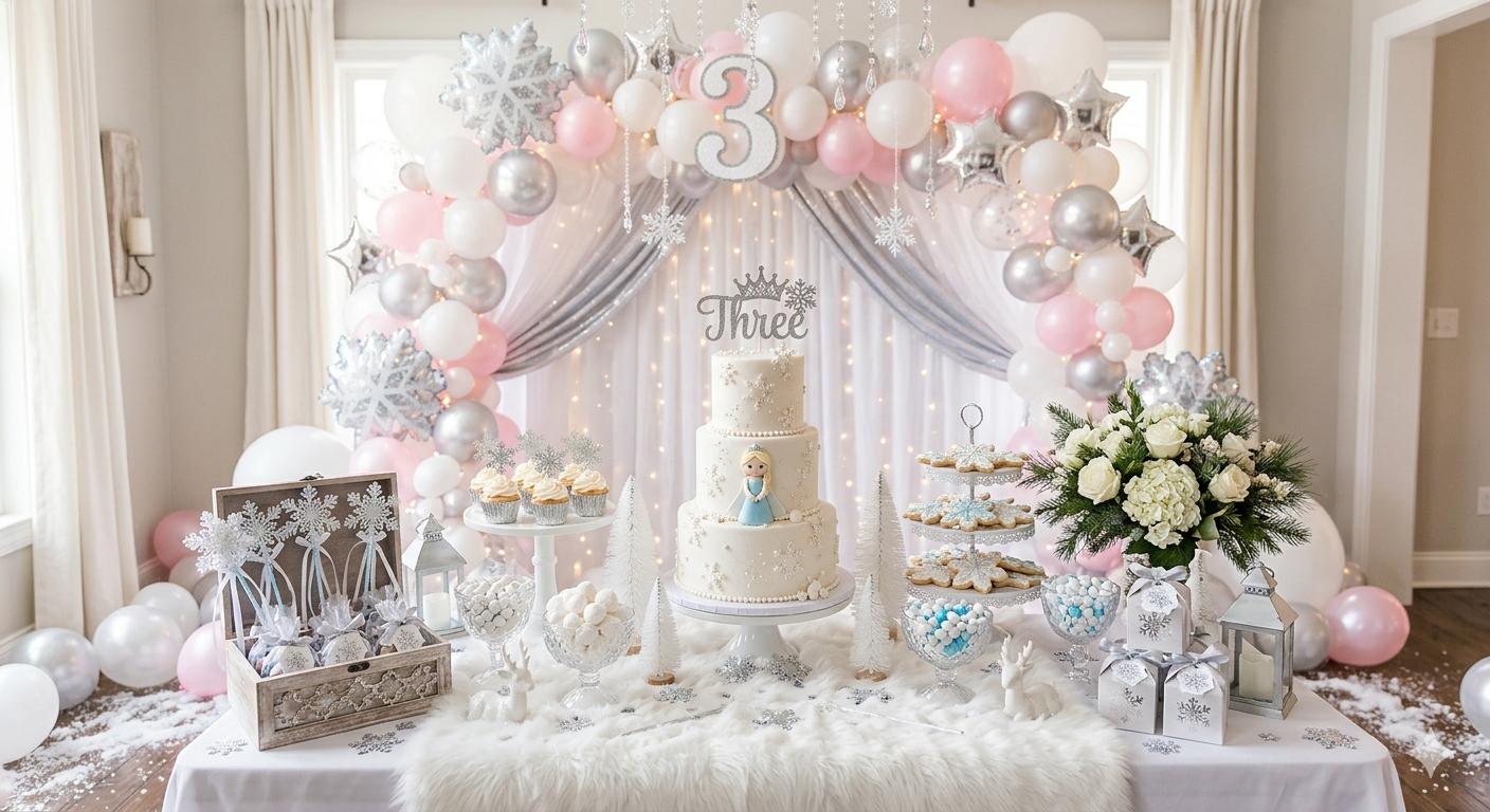 Snow 3rd Birthday Party Decorations for Girl