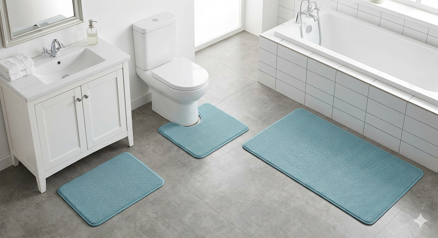 3PCS Bathroom Mat Set, Ultra Thin Non Slip Bath Rugs