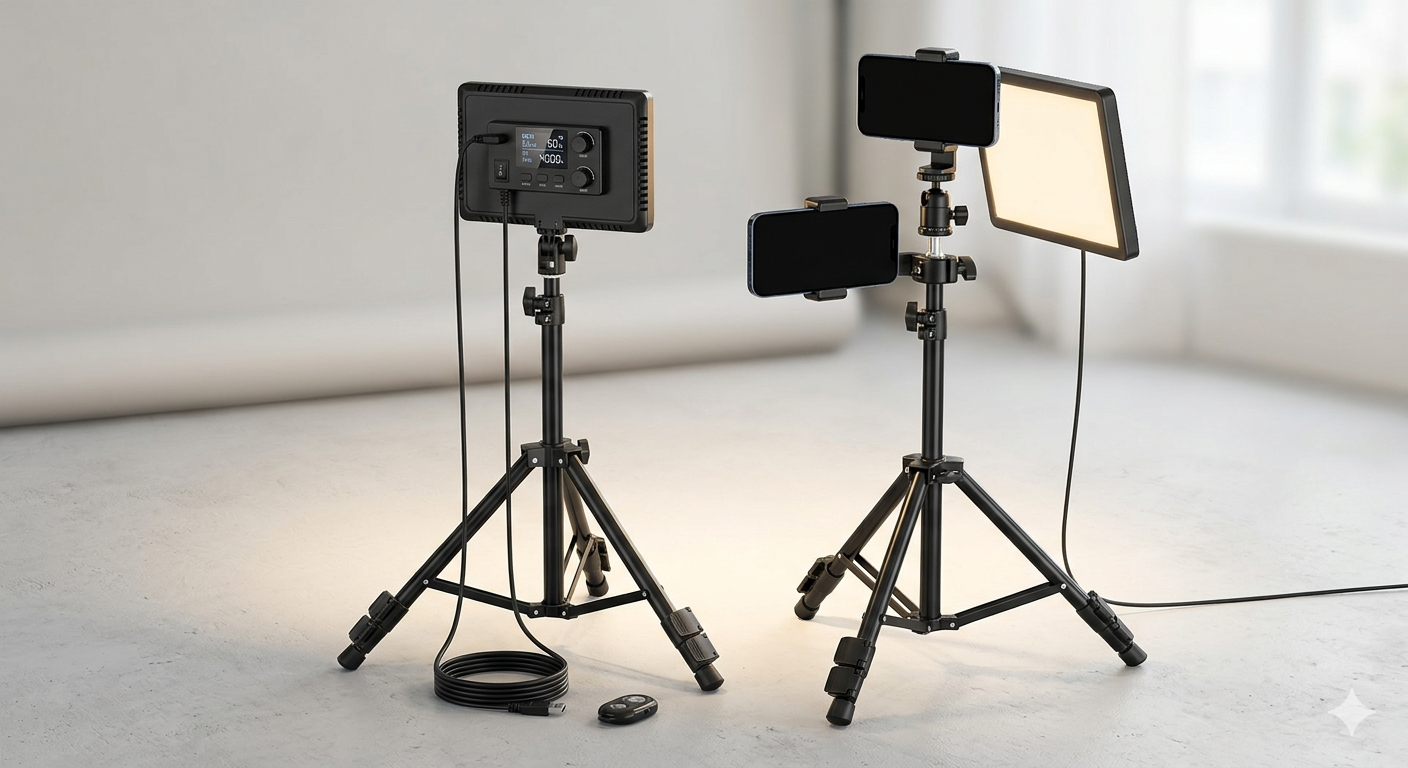 2-Pack LED Video Light Kit, NiceVeedi Studio Light, 2800-6500K Dimmable Photography Lighting Kit with Tripod Stand&Phone Holder