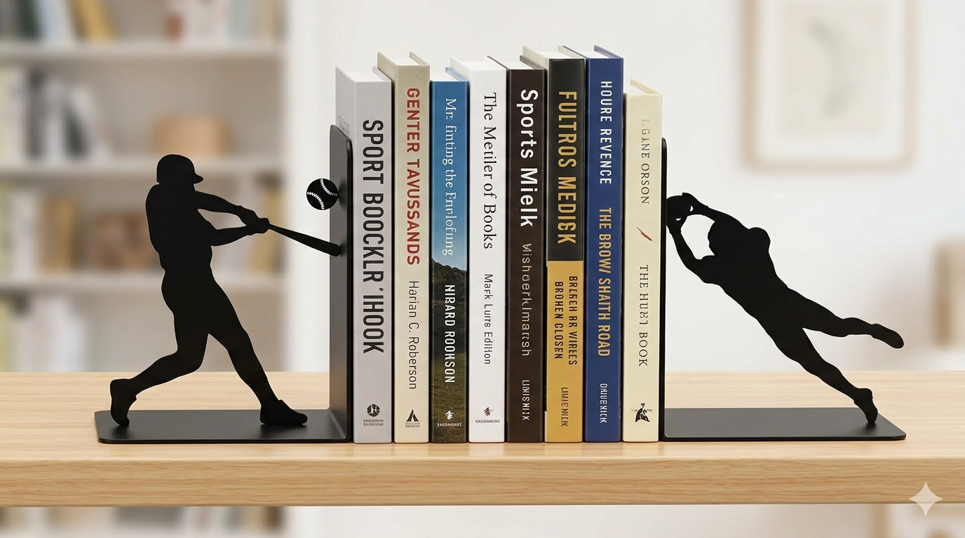Sports Book Ends Creative Hidden Heavy Duty Metal Bookends for Shelves Decorative Book Holder Book Stand for Book Lovers Gift 2PCS