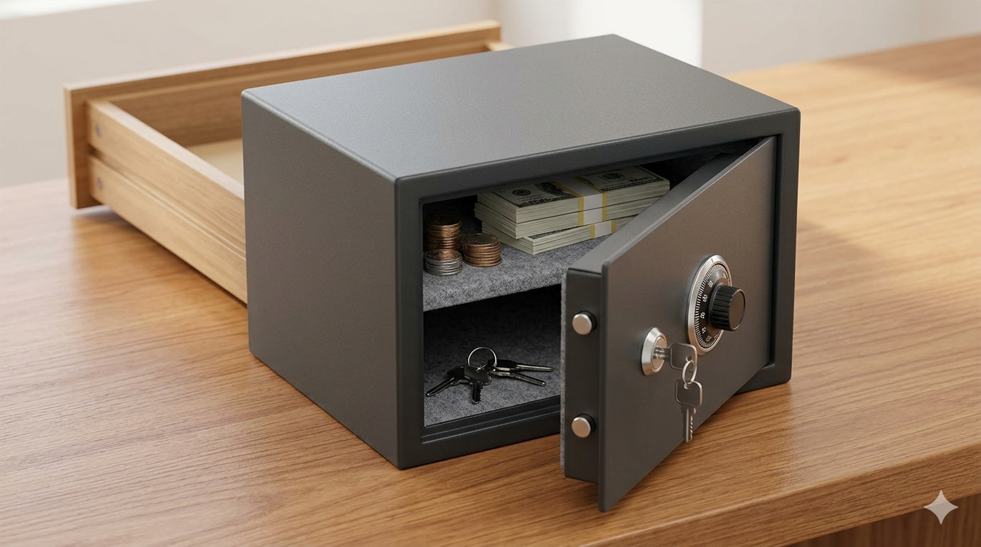Cuft Money Safe for Home Drawer Safe Box with Mechanical Lock for Daily Cash & Keys Felt-Lined with Adjustable Shelf