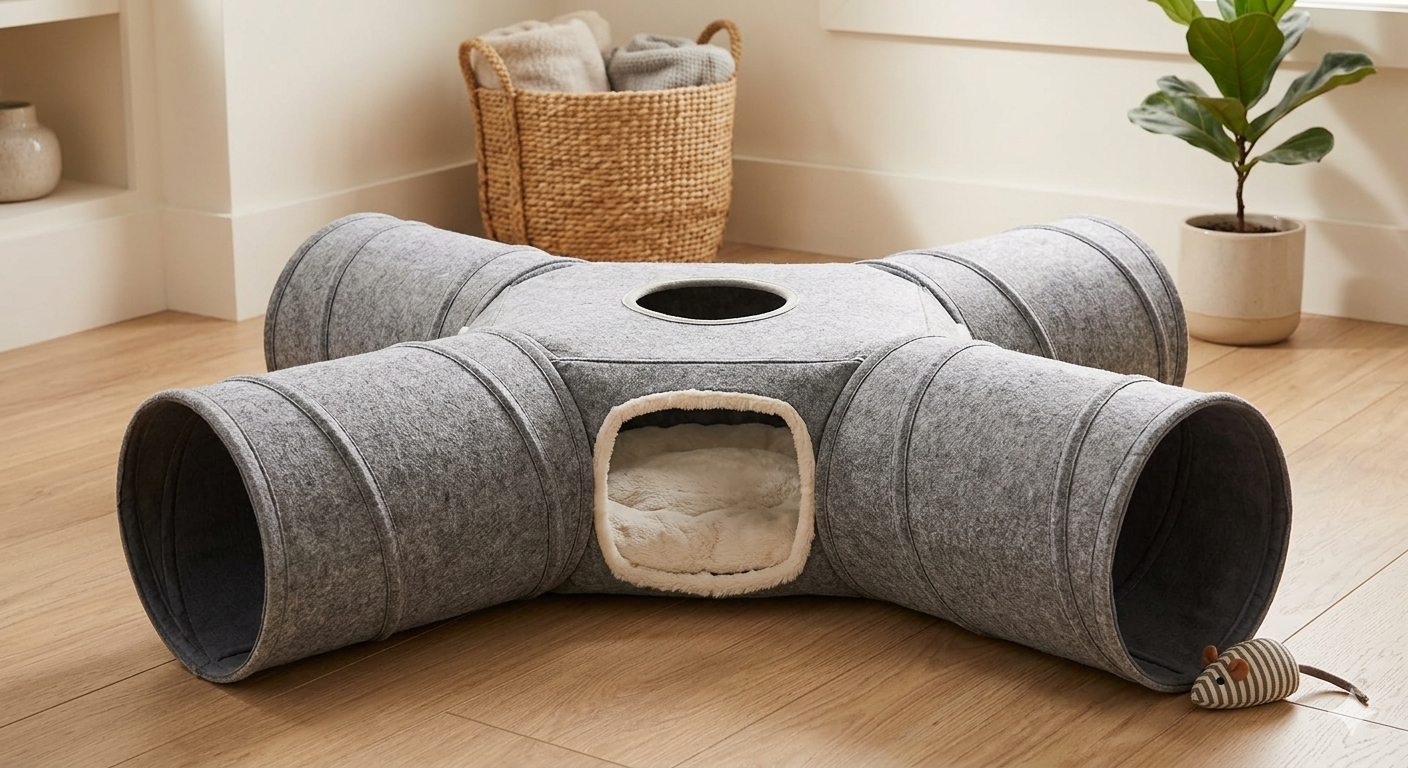 4-Way Indoor Cat Tunnel Bed with Top Peek Hole