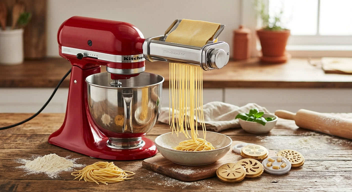 Pasta Attachment for Kitchenaid Stand Mixer,Gourmet Pasta Attachments for Kitchenaid Mixer with 5 Plates for Spaghetti