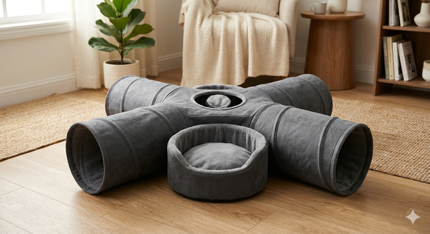4-Way Indoor Cat Tunnel Bed with Top Peek Hole