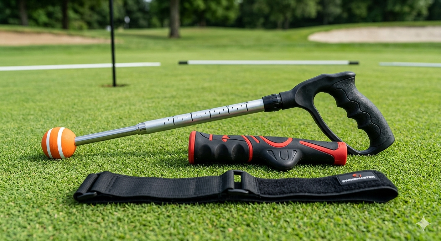 Retractable Golf Swing Trainer – Golf Grip Trainer with Arm Band for Right-Handed Golfers