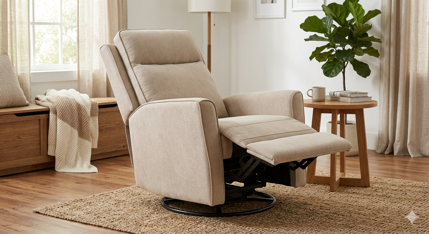 Beige 360° Swivel Rocker Recliner Chair