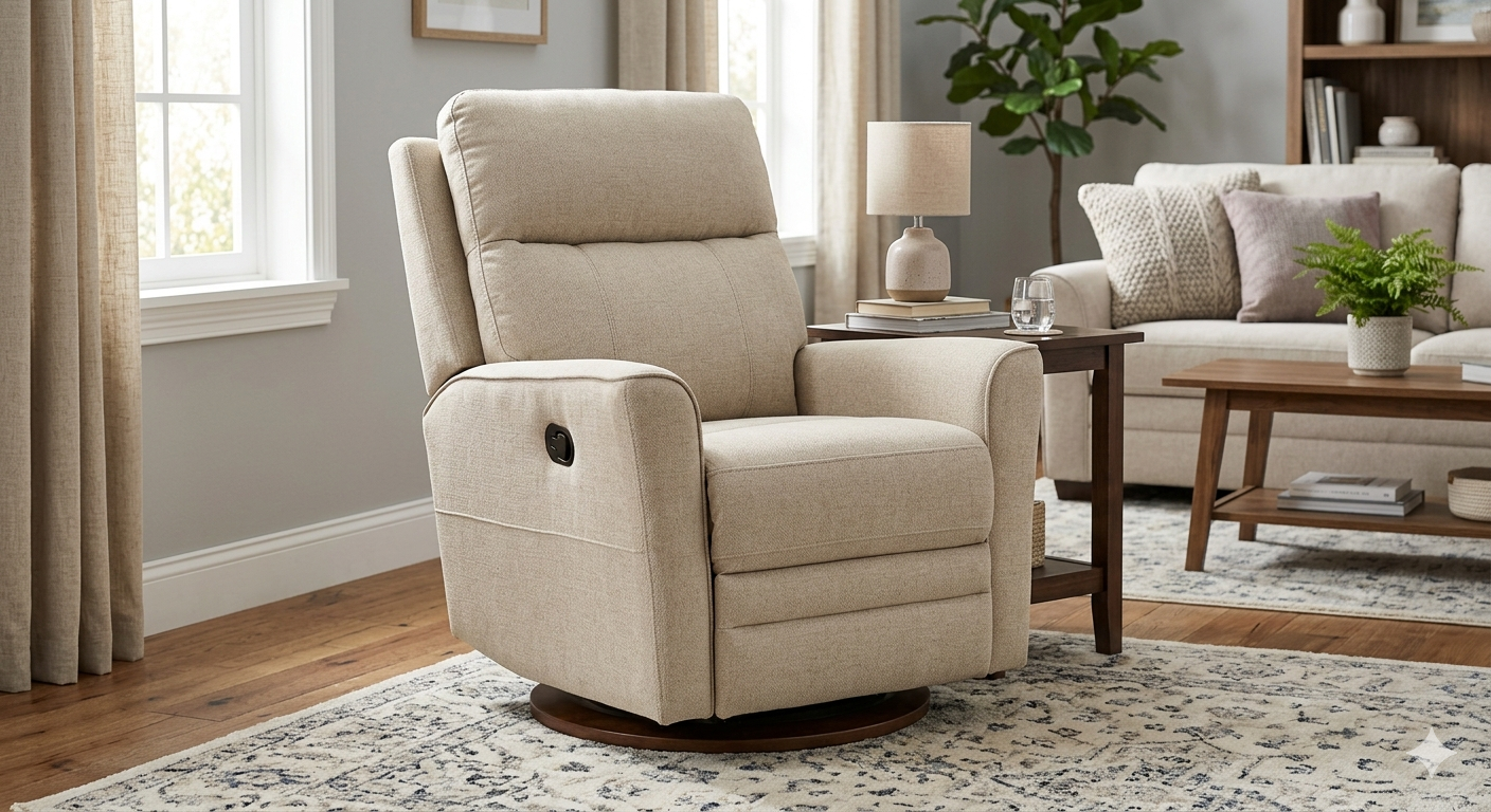 Beige Swivel Rocker Recliner Chair for Adults for Living Room