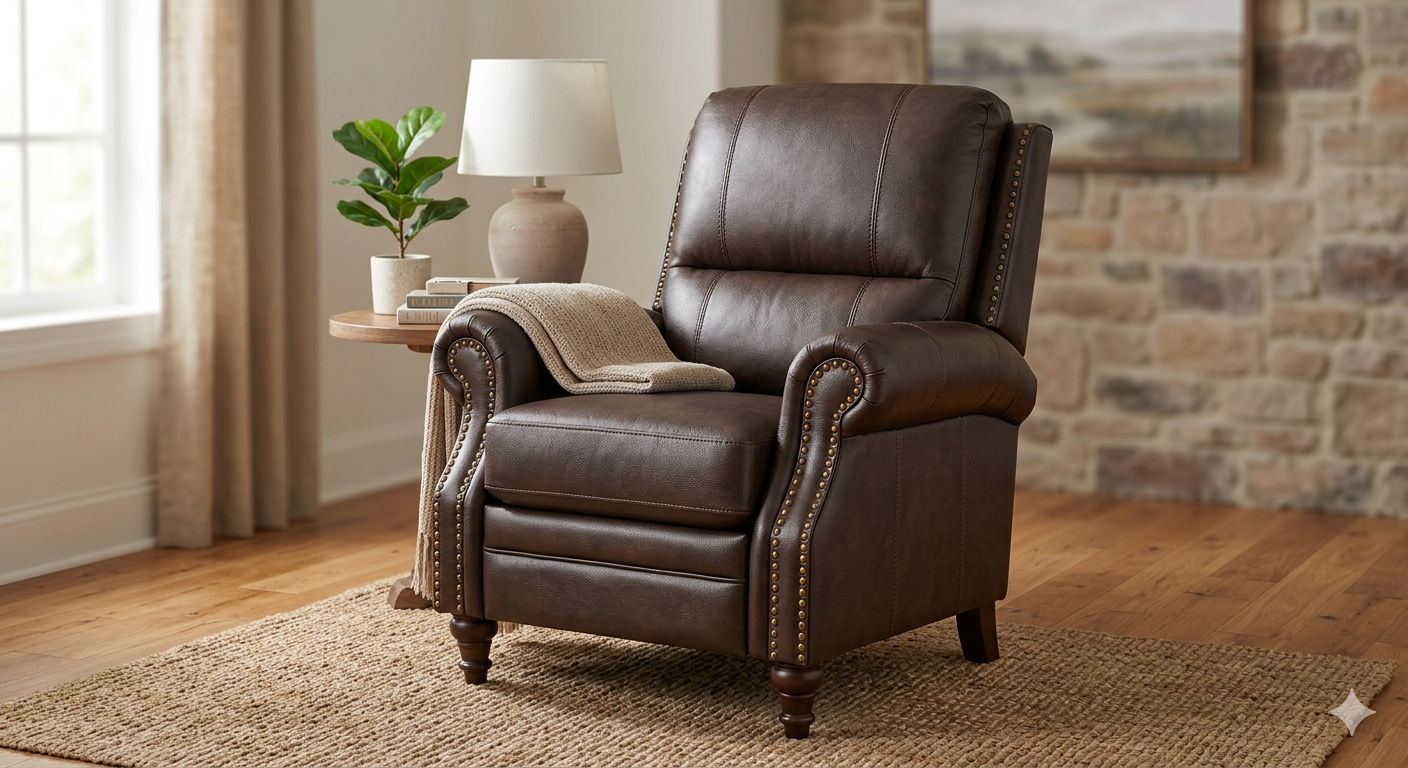 Leather Pushback Recliner Faux Armchair with Rivet Decoration Single Sofa Accent Chair for Living Room Bedroom