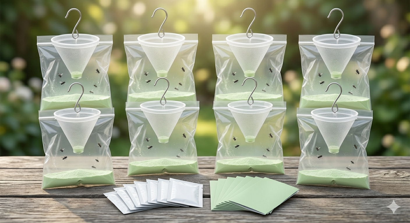8-Pack Hanging Fly Trap Set with Disposable Bags