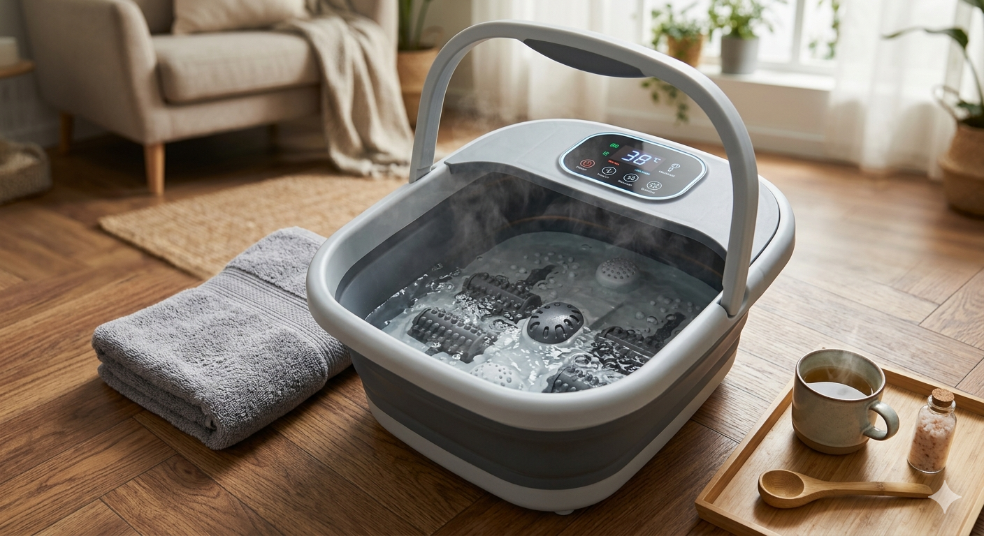 Collapsible Foot Spa Bath with Motorized Roller & Temp Control
