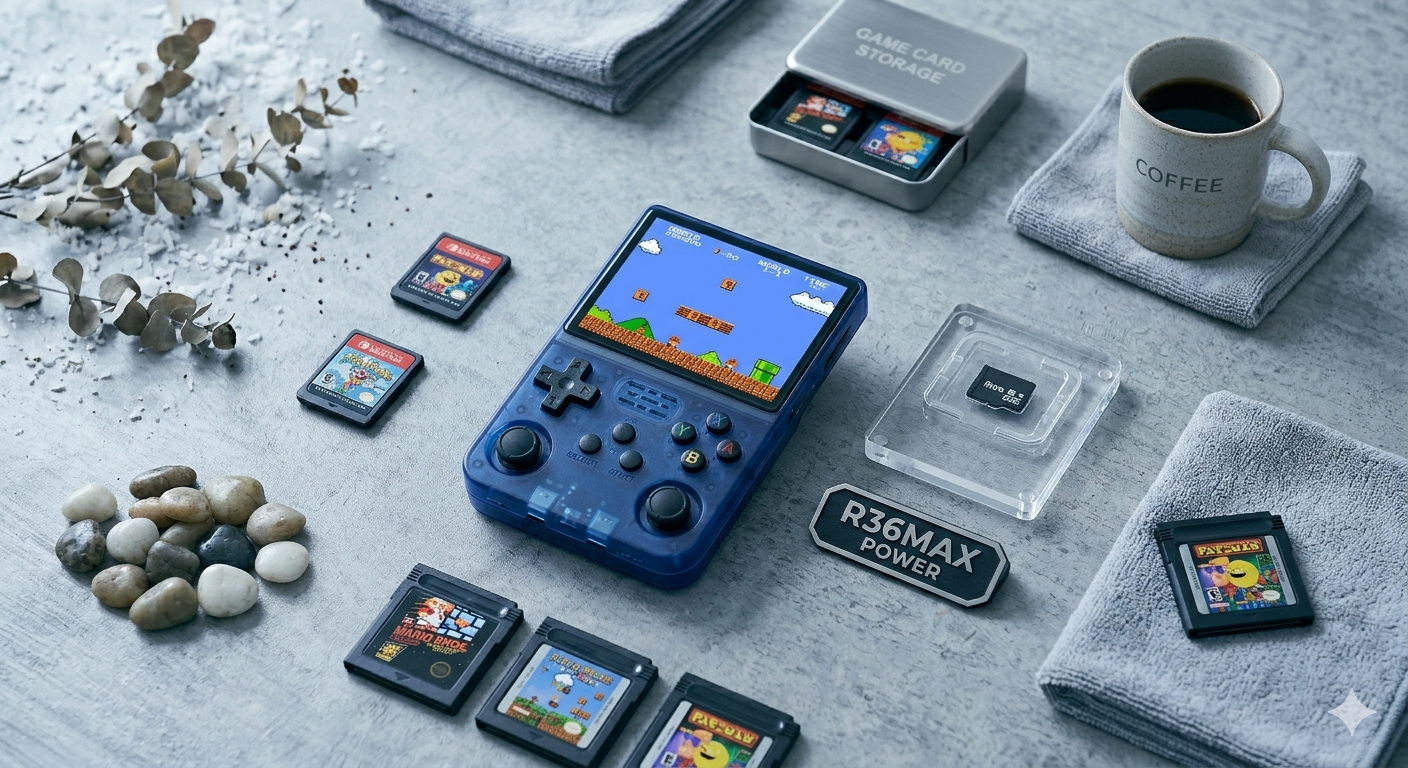 R36Max Handheld Game Console, 4.0 Inch IPS Video Gaming Console with 64GB TF Card