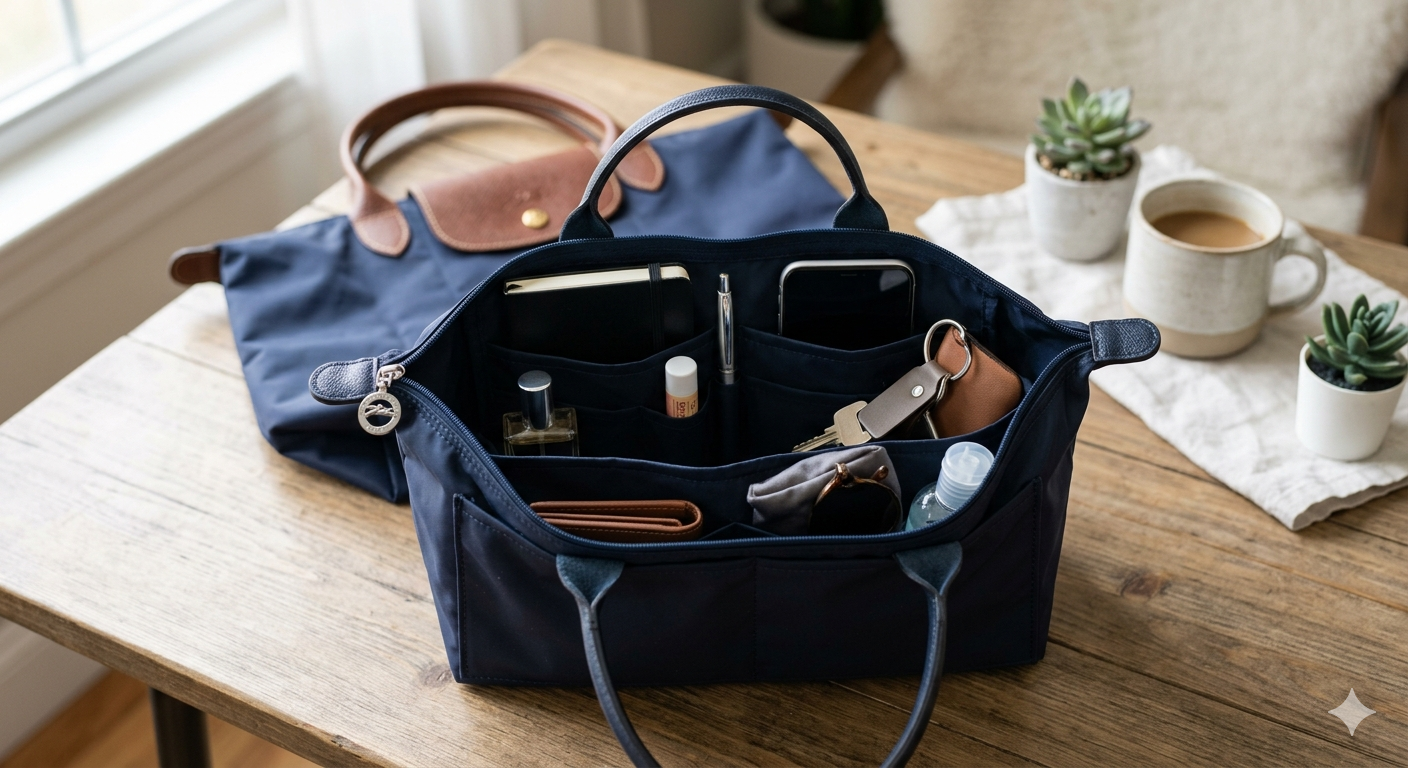 Purse Organizer Insert for Longchamp Le Pliage L Handbag Insert Felt Long Champ Tote Bag Organizer Insert with Cup