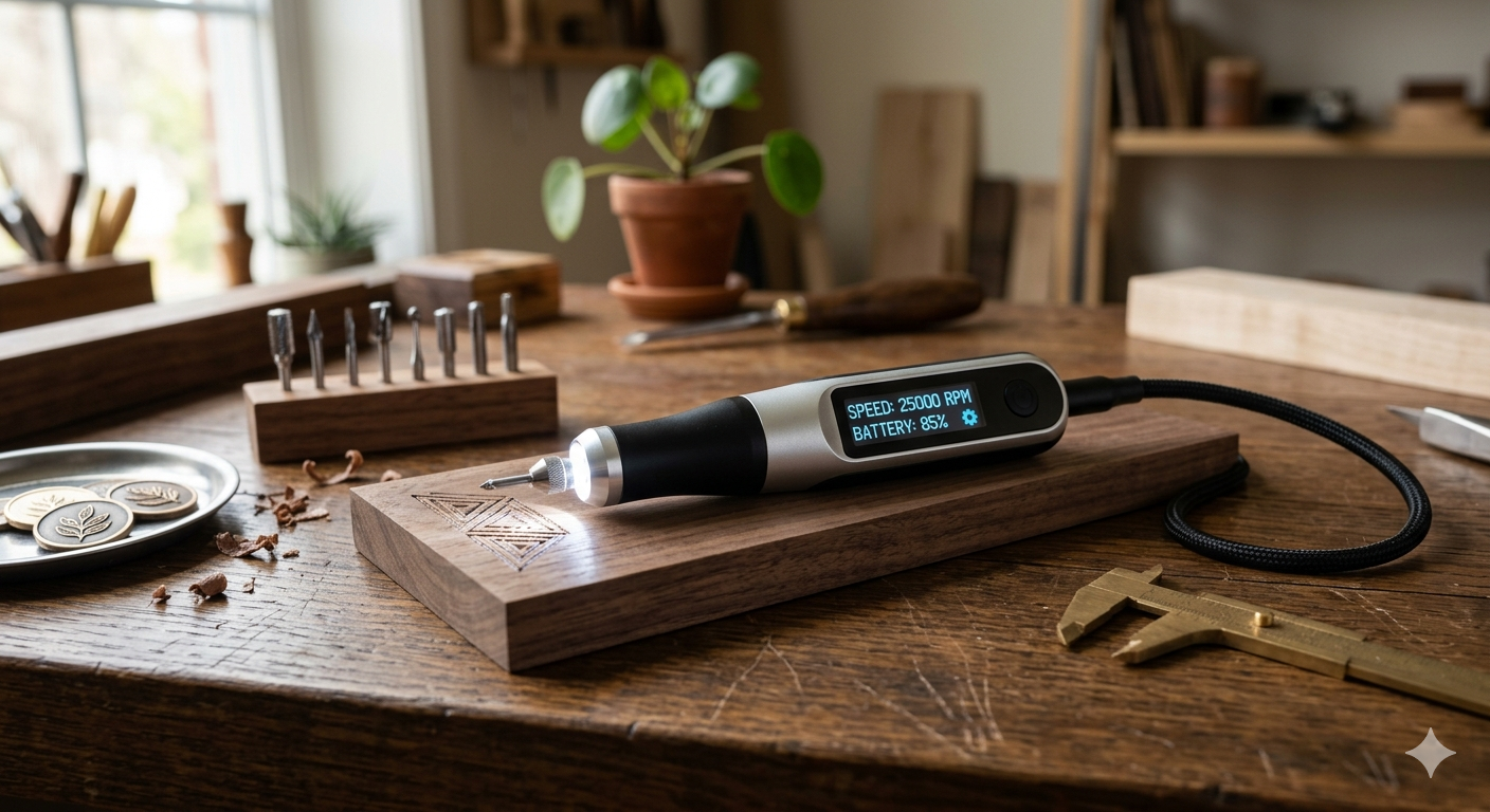 vueowcue Engraving Pen with LED Light & LCD Display