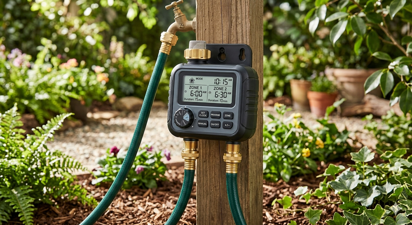 2 Zone Sprinkler Timer with Brass Inlets & Outlets