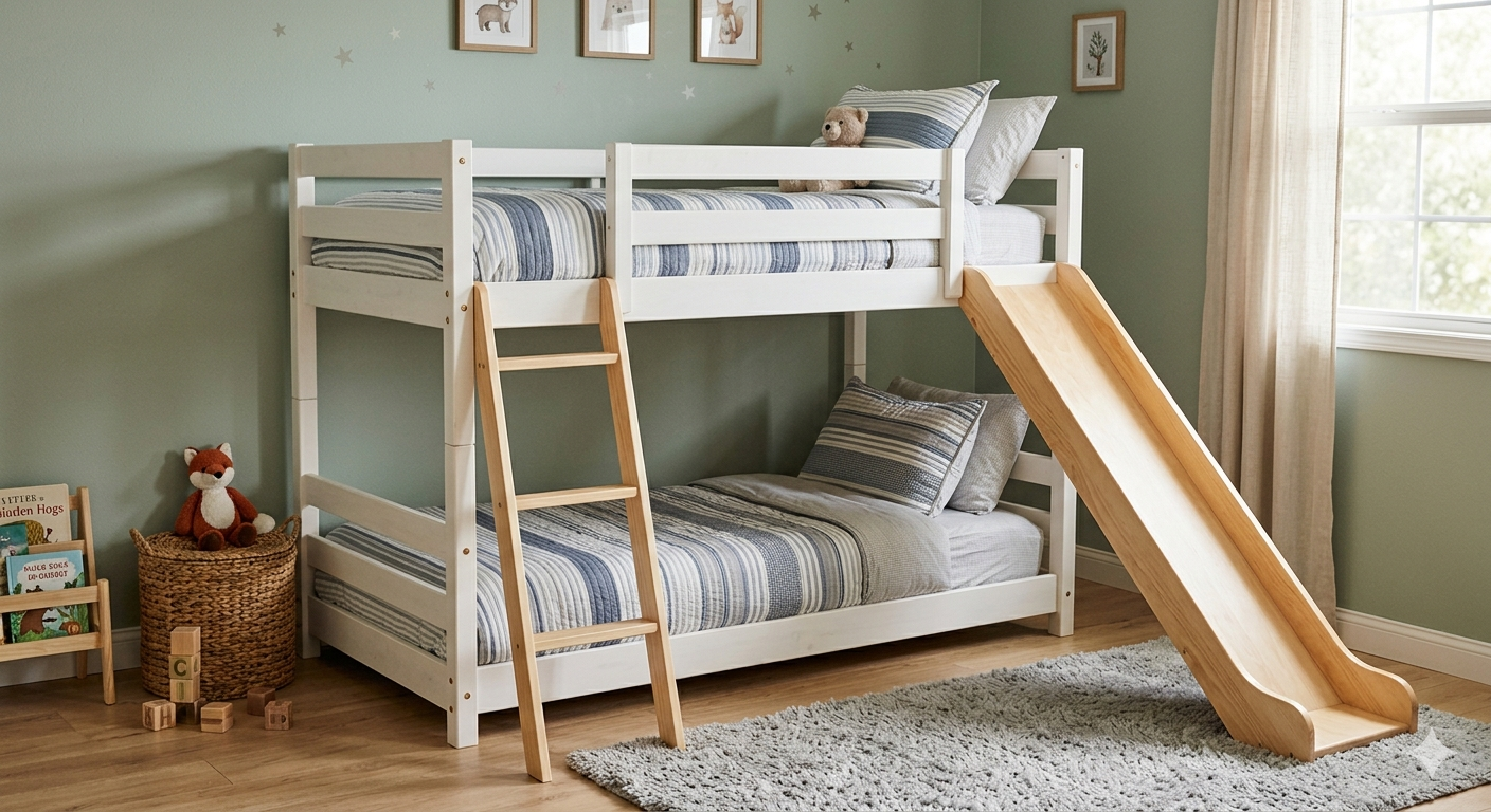 Twin Over Twin Bunk Bed with Slide 40° Gentle