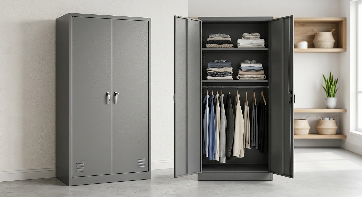 Metal Clothing Storage Cabinets with 2 Doors and Adjustable Shelves