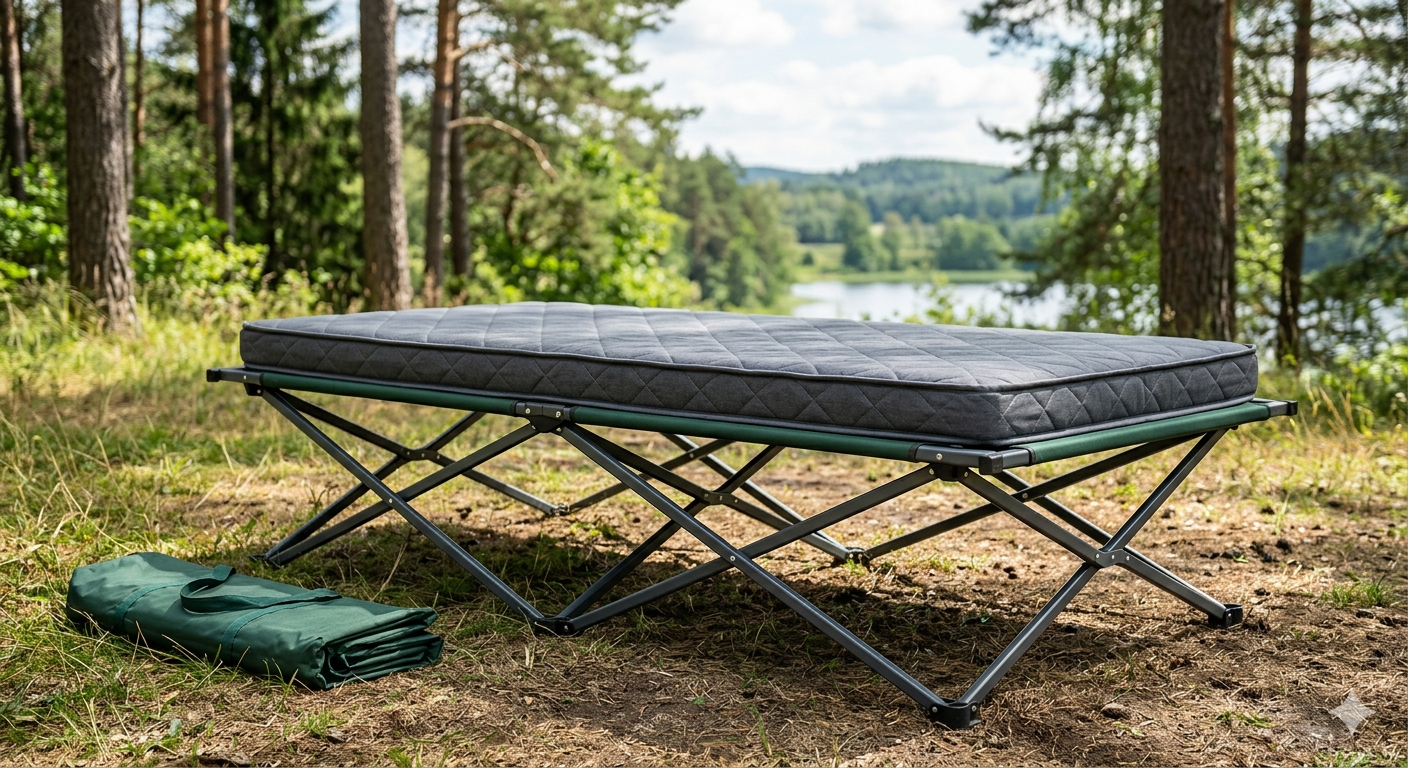 XXL Folding Camp Bed with Mattress, 80cm Wide