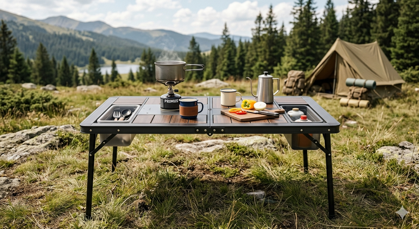 Modular IGT Camping Table with Center-Folding Design