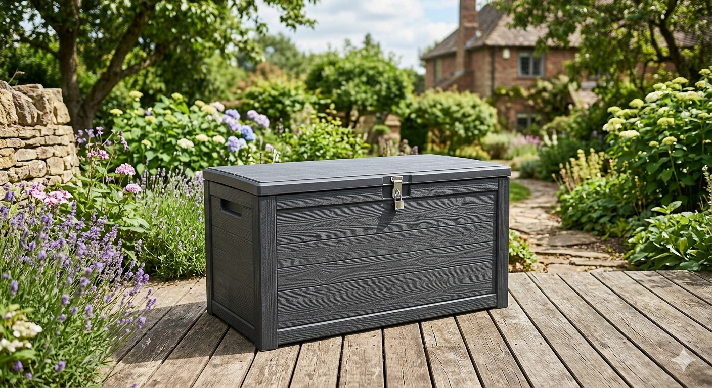 35 Gallon Outdoor Storage Box Waterproof Large Resin Deck Box Indoor/Outdoor Lockable Storage Container and Seating for Garden
