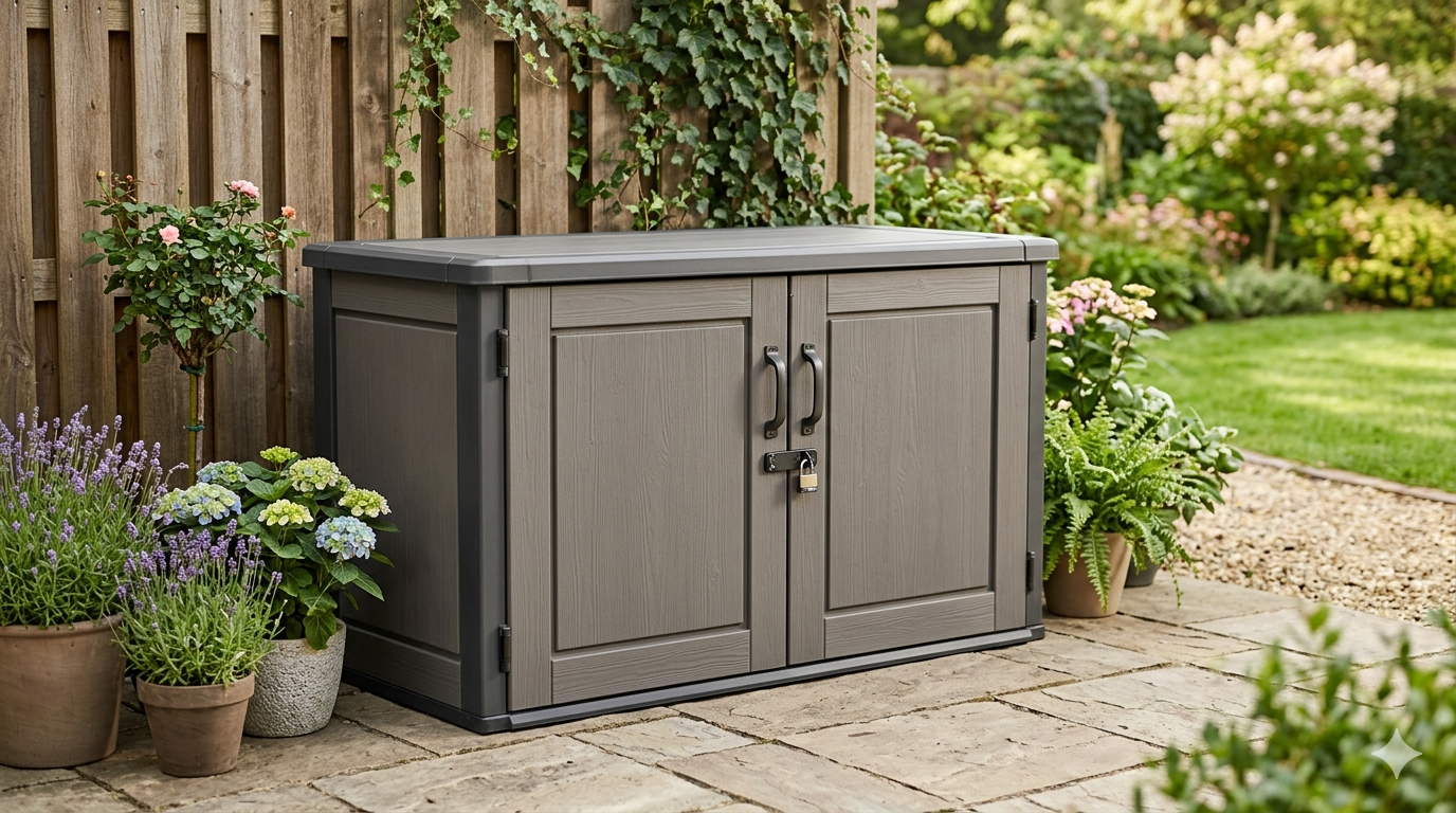 Outdoor Horizontal Resin Storage Box 36 Cu Ft with Lockable Doors
