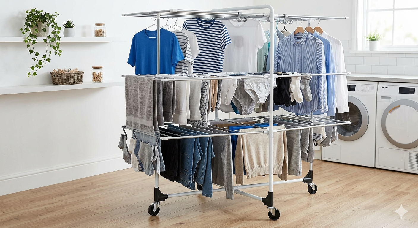 4 Tier Large Capacity Clothes Airer - Upgrade Dryer with Wheels