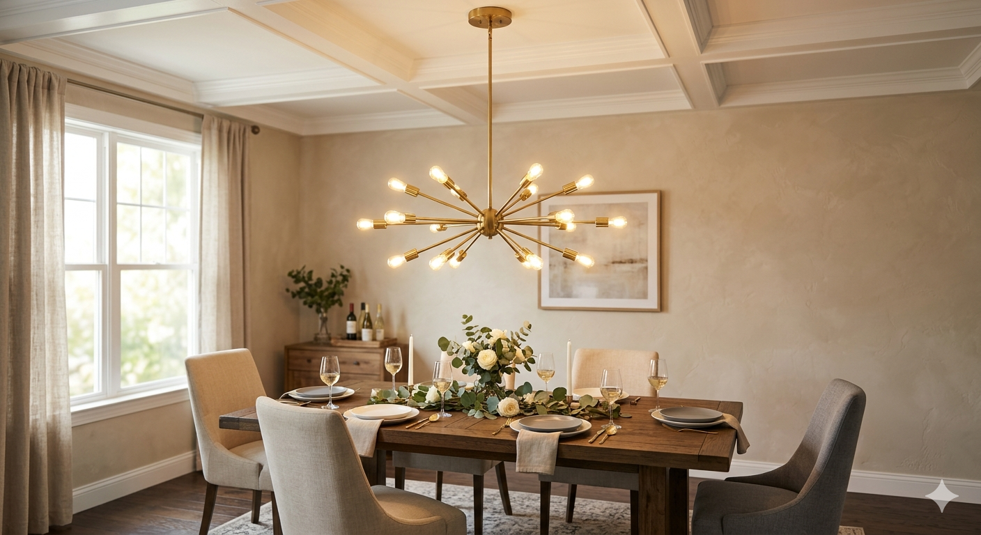 Chandelier, 55" L Sputnik Ceiling Light 16-Light Sputnik Chandelier Adjustable 70.8" H Dining Room Light Fixtures