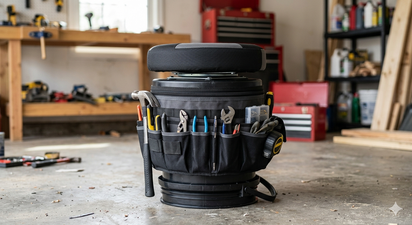 5 Gallon Swivel Bucket Seat Lid with Tool Organizer Bag