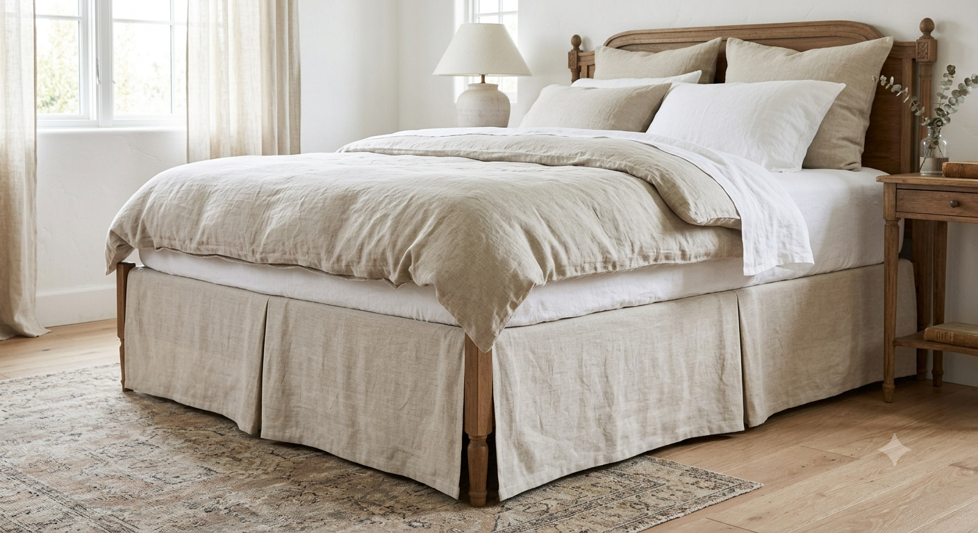 French Linen Bed Skirt 14" Tailored Drop Dust