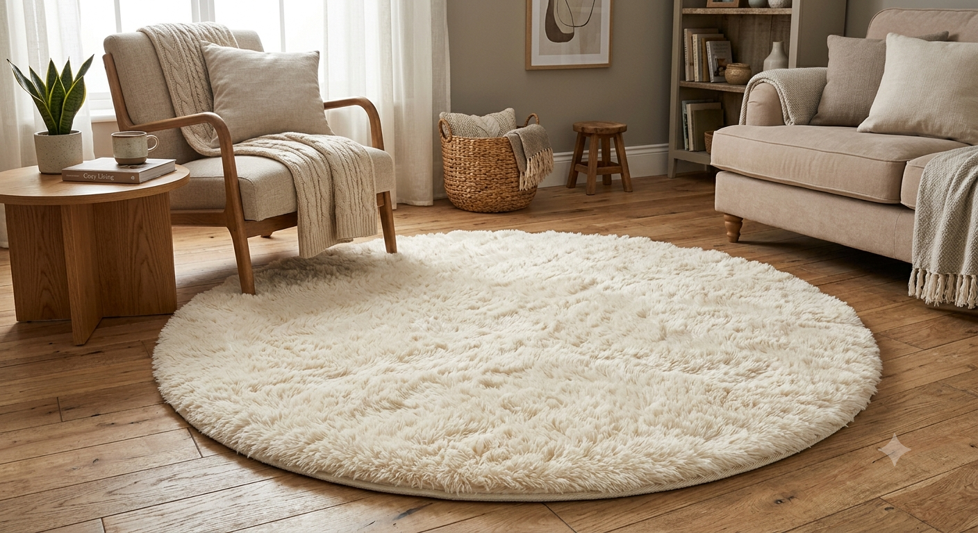 Round Rugs Living Room Long Hair Non Slip Room Rug Very Soft for Living Room or Bedroom Fluffy Rug