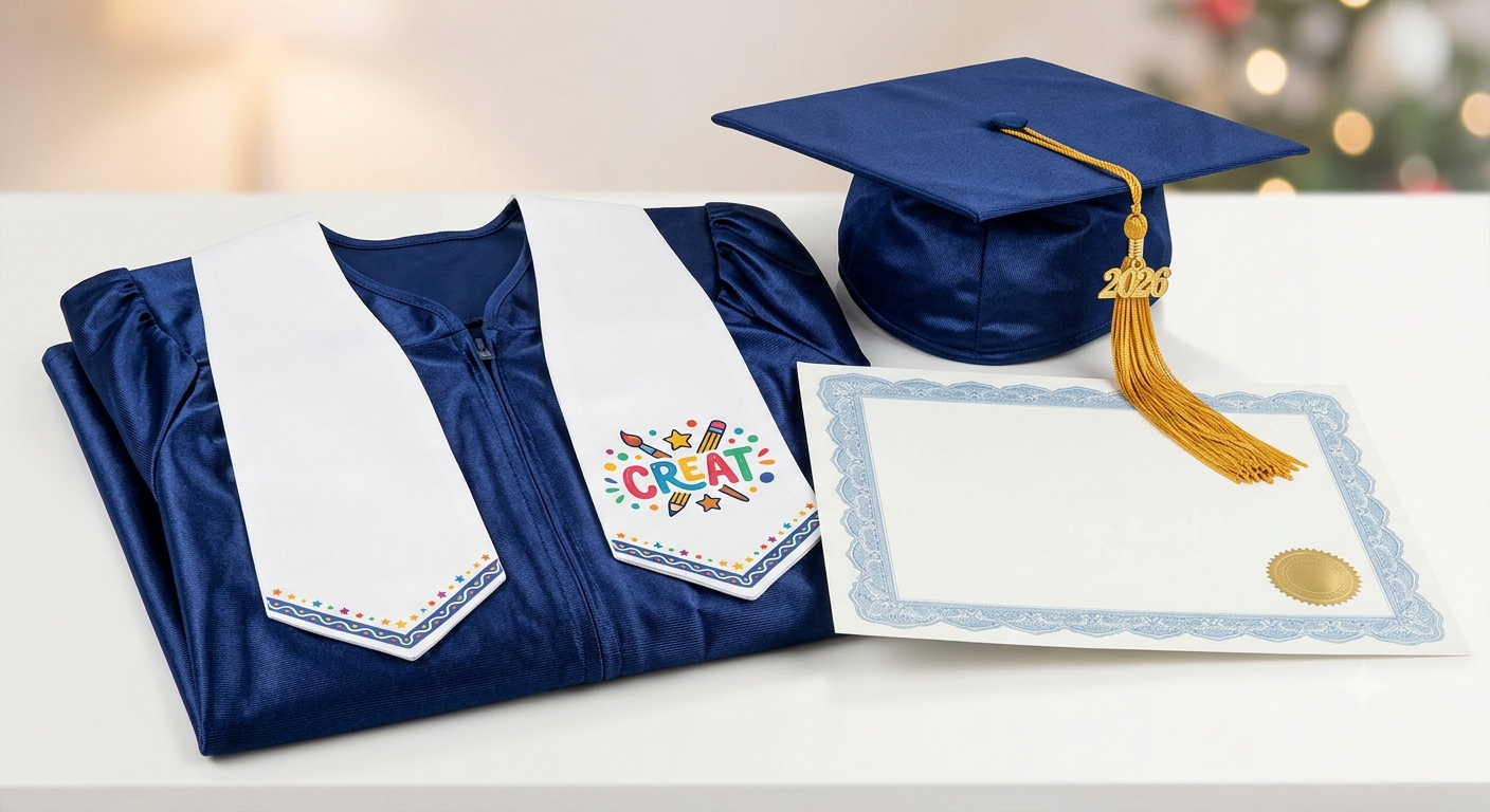 Shiny Kindergarten Graduation Cap Gown with 2026 Tassel Graduation Stole Certificate
