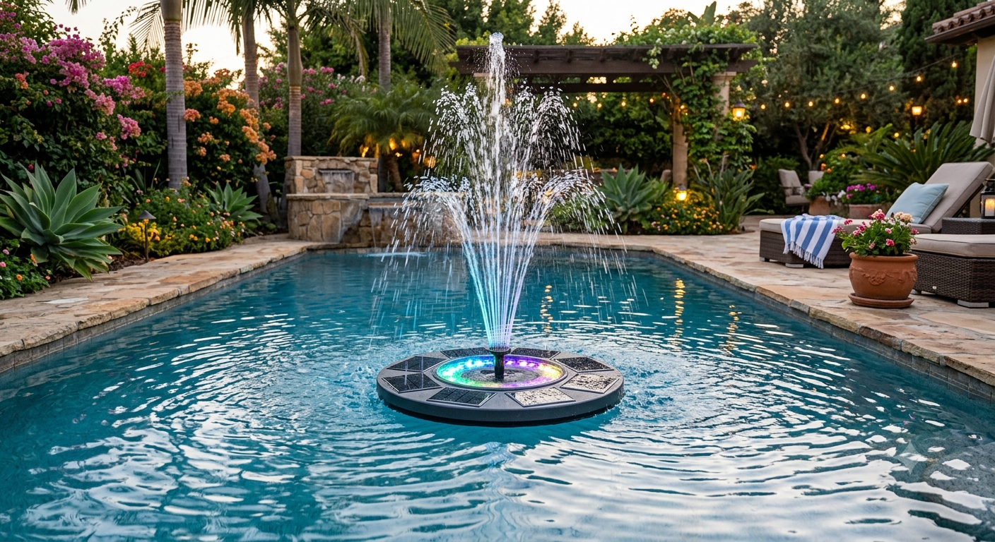 Solar Pool Fountain with Lights