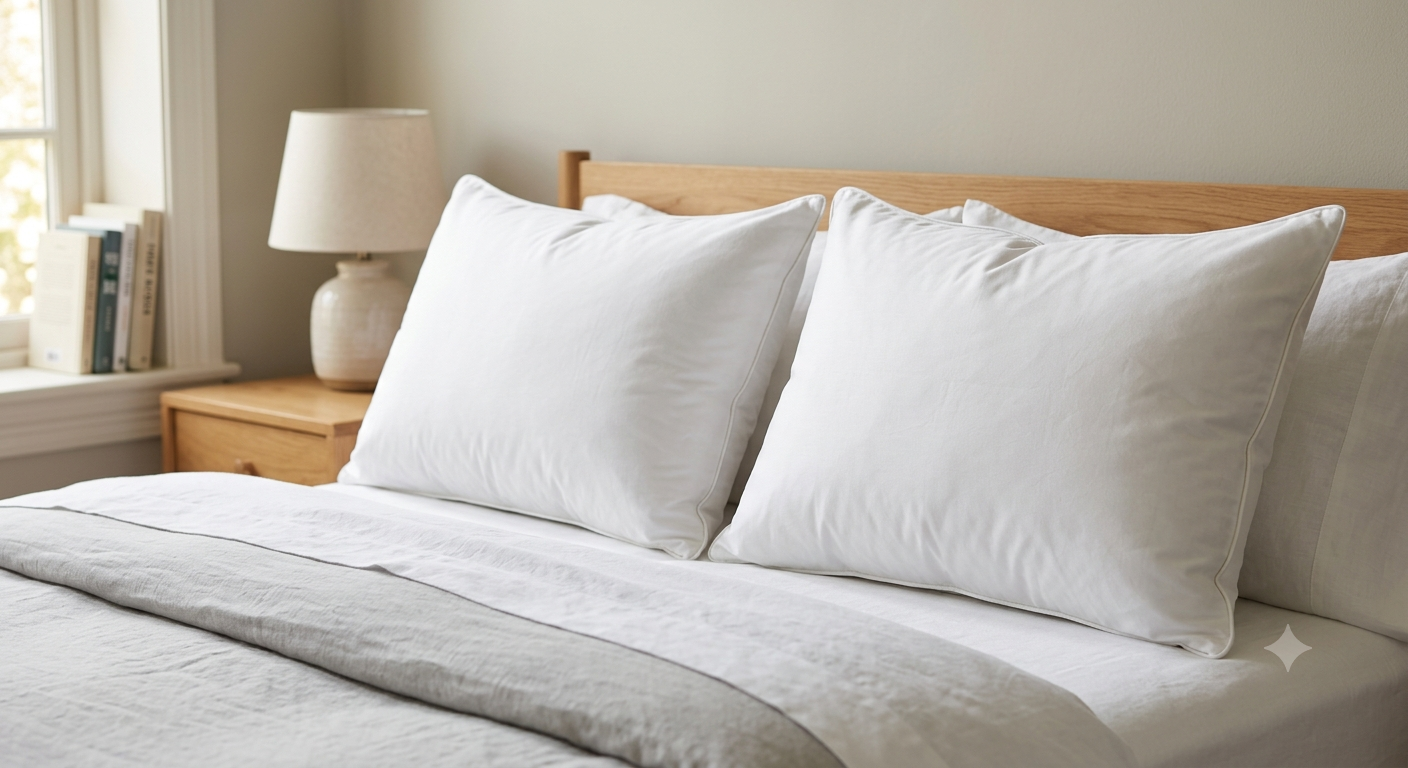 White Goose Feather Cotton Pillows Queen Size Set of 2 - Soft 600 Thread Count Organic Cotton Cover