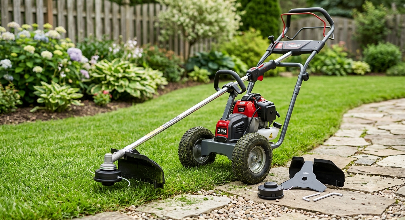 Lawn trimmer with wheels, 3-in-1 brush cutter & lawn edger